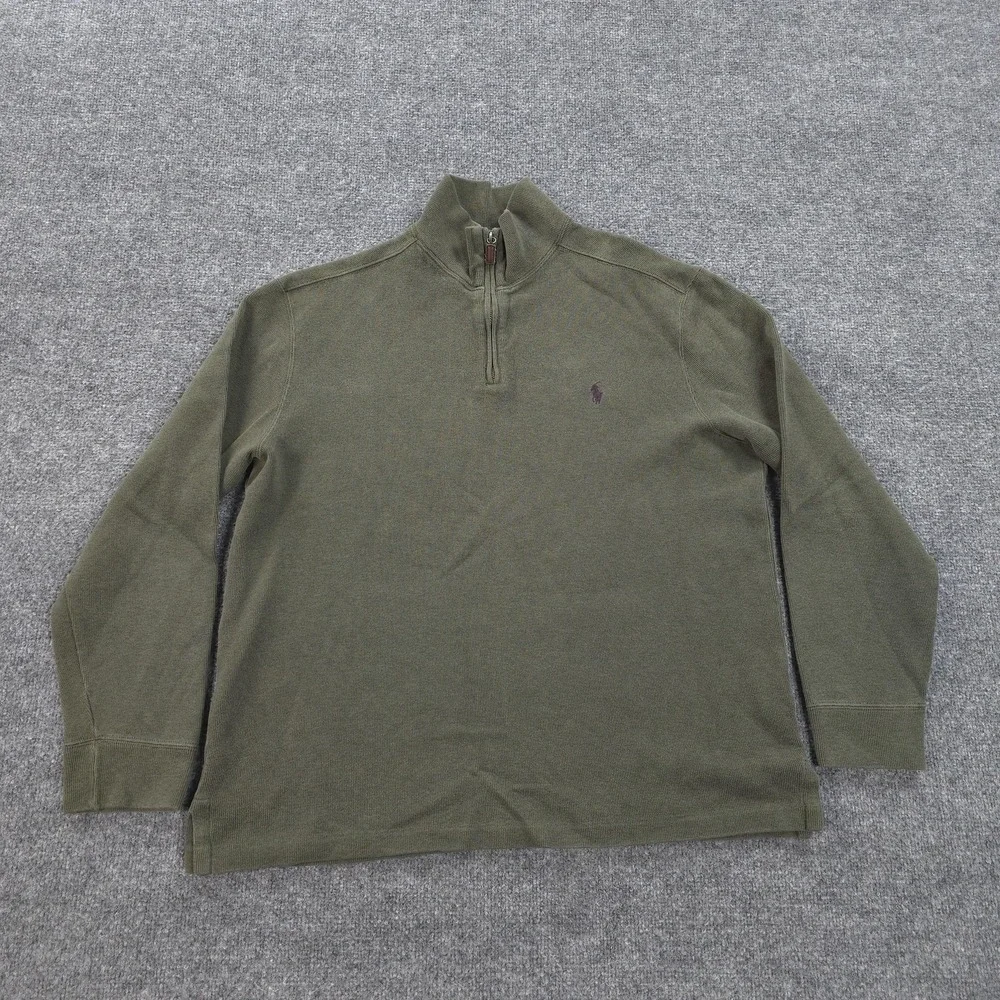 Vintage Polo Ralph Lauren Sweatshirt Mens Large Green 1/4 Zip Mock Neck Pullover